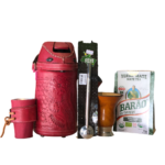 Kit Carnaval (Garrafa Inox em Couro 1.5L + Bomba Inox + Cuia + Erva Chimarrão Barão Orgânica)